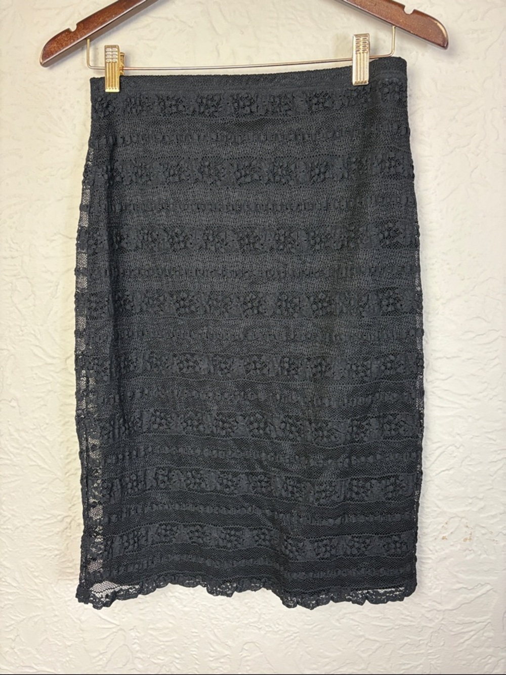 Vintage Ralph Lauren Black Label Lace Pencil Skirt Black Midi Small